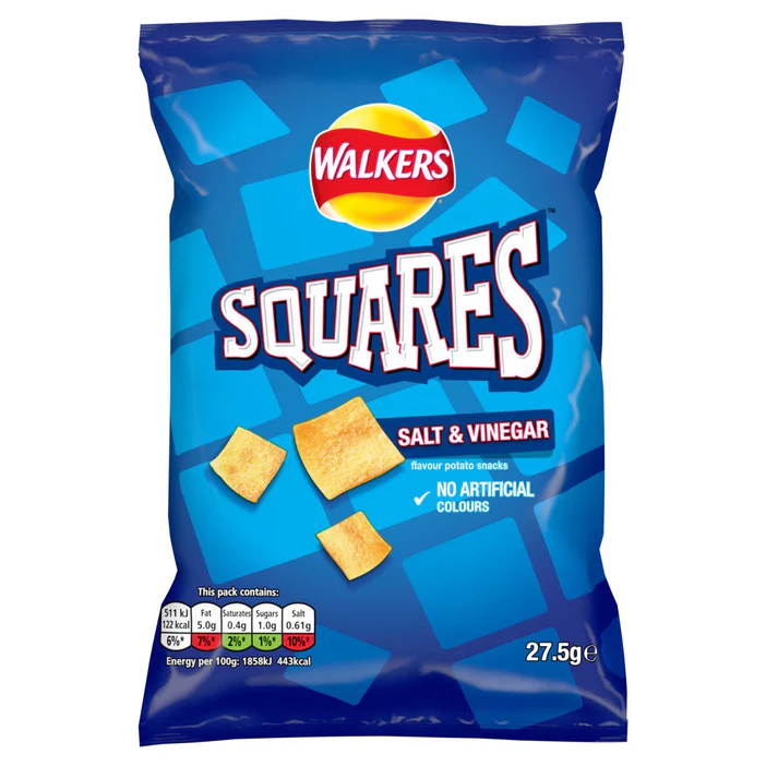 Walkers Squares Salt & Vinegar 27.5G